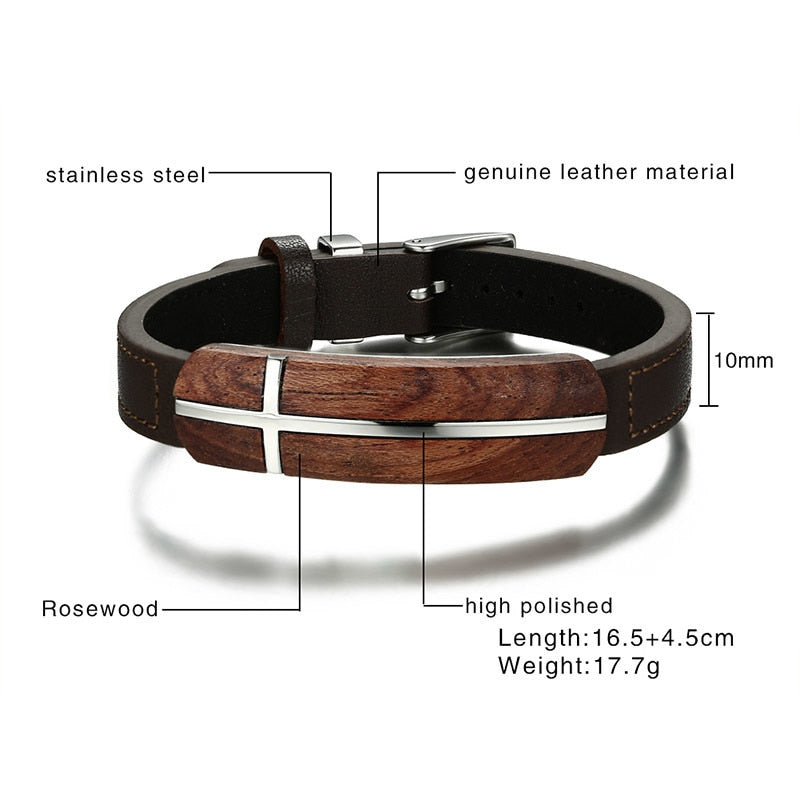 Adjustable Rosewood & Leather Bracelet