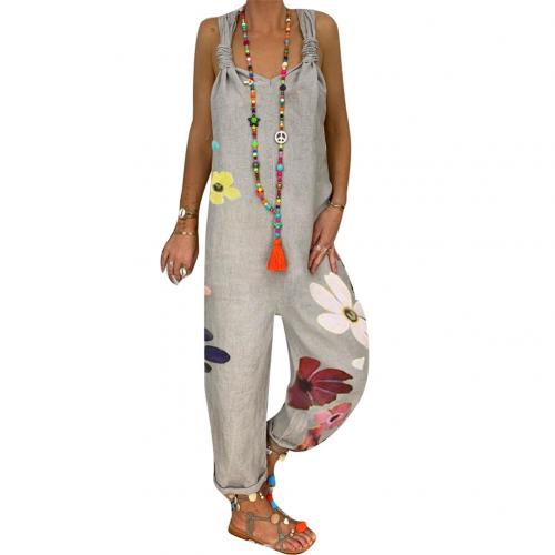 Sleeveless and Backless Loose Jumpsuit with Floral Accents