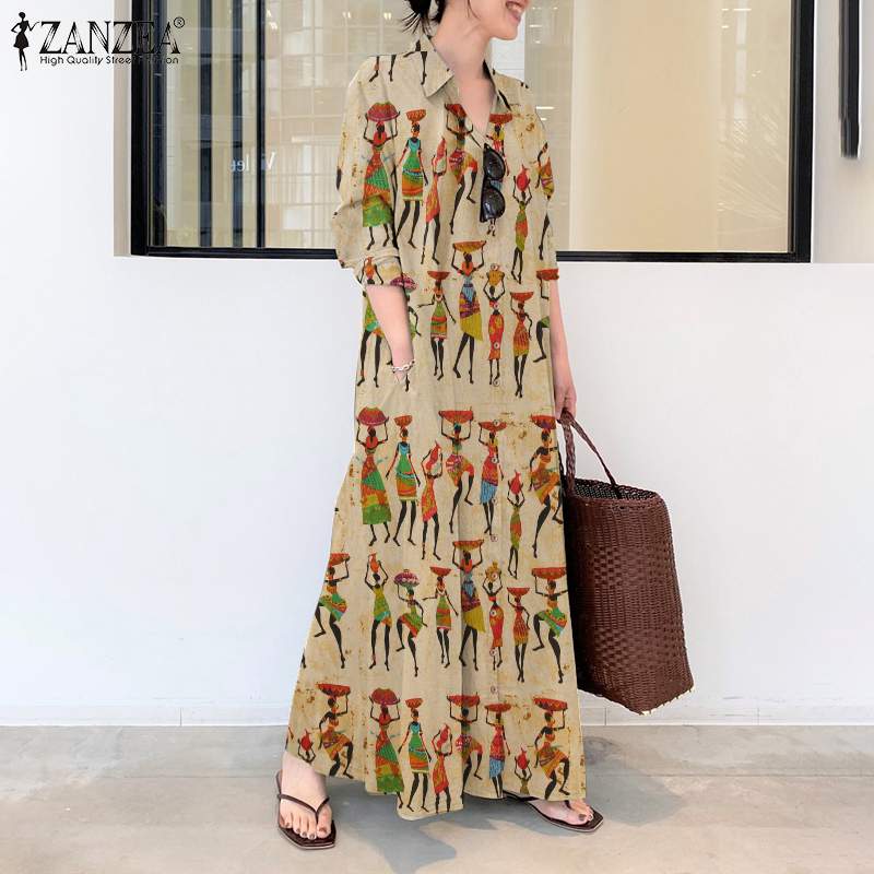 Elegant Printed Shirt Style Sundress