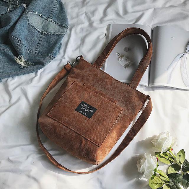 Corduroy Casual Zip Tote