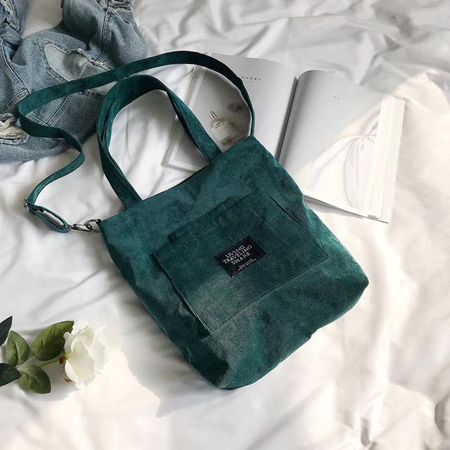 Corduroy Casual Zip Tote