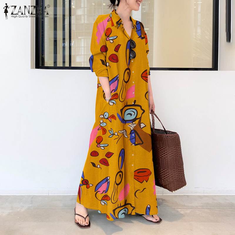 Elegant Printed Shirt Style Sundress