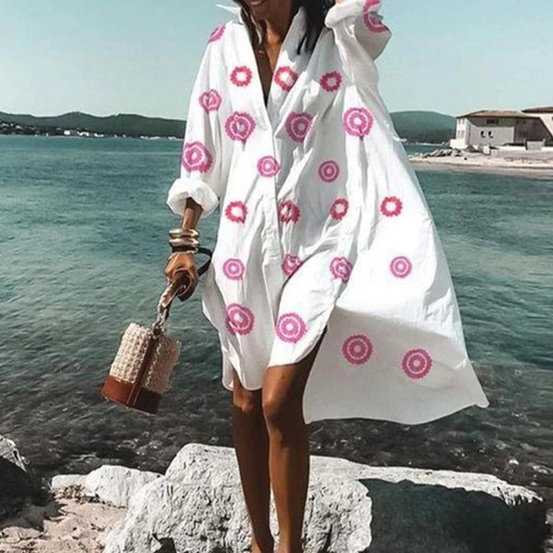 Casual Long Sleeve Shirt Style Beach Dress