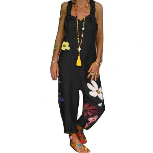 Sleeveless and Backless Loose Jumpsuit with Floral Accents