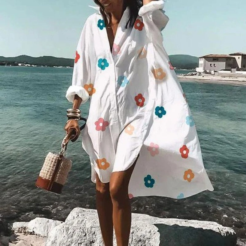 Casual Long Sleeve Shirt Style Beach Dress