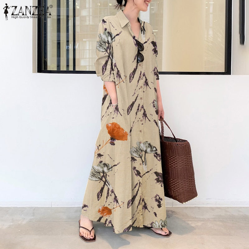 Elegant Printed Shirt Style Sundress