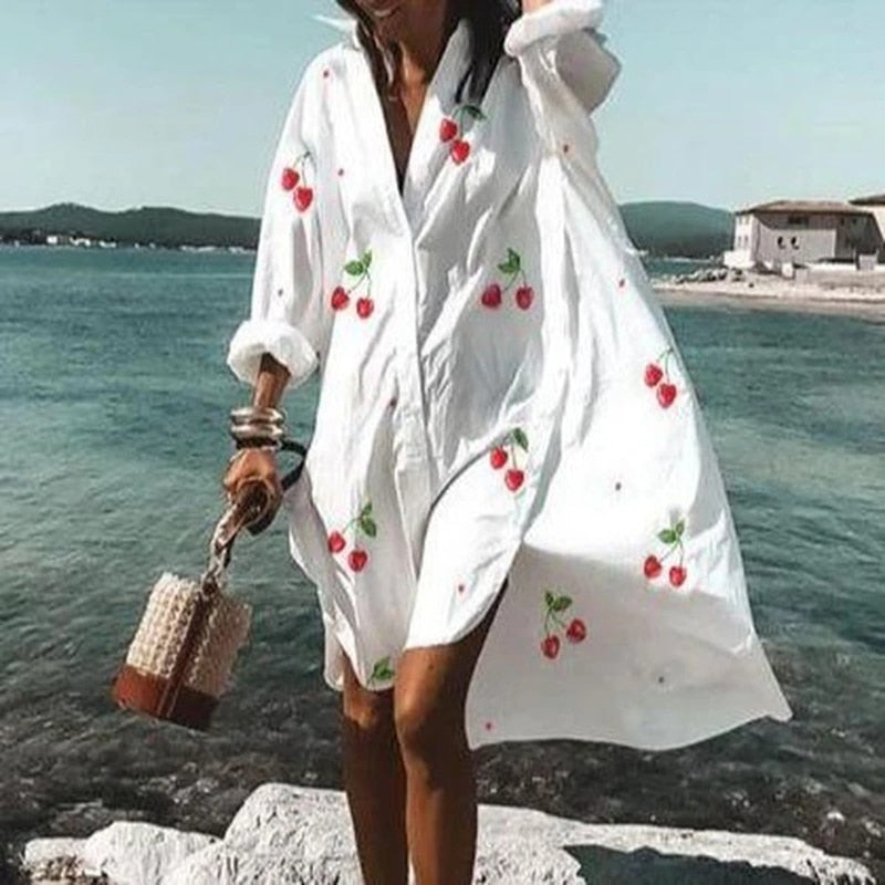 Casual Long Sleeve Shirt Style Beach Dress