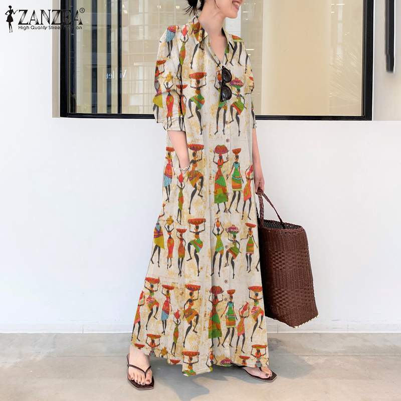 Elegant Printed Shirt Style Sundress