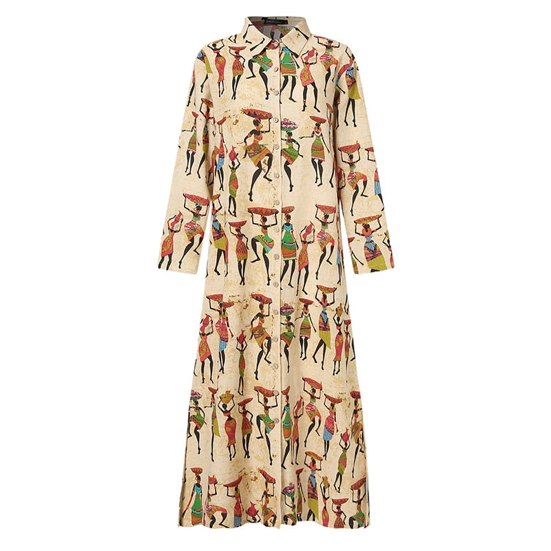 Elegant Printed Shirt Style Sundress