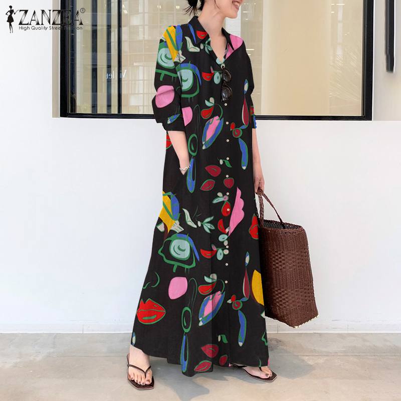 Elegant Printed Shirt Style Sundress