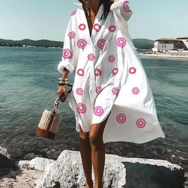 Casual Long Sleeve Shirt Style Beach Dress