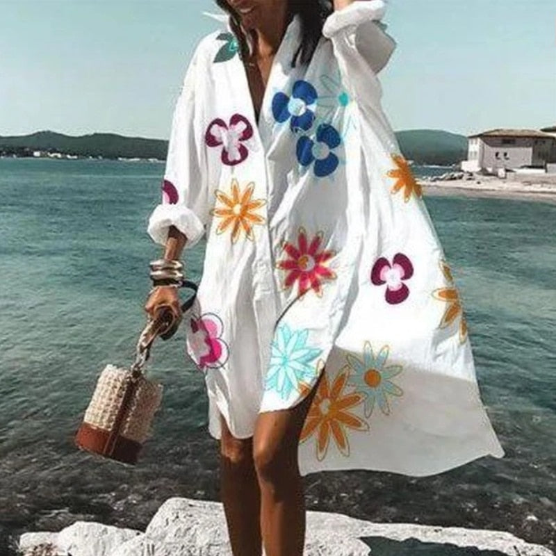 Casual Long Sleeve Shirt Style Beach Dress