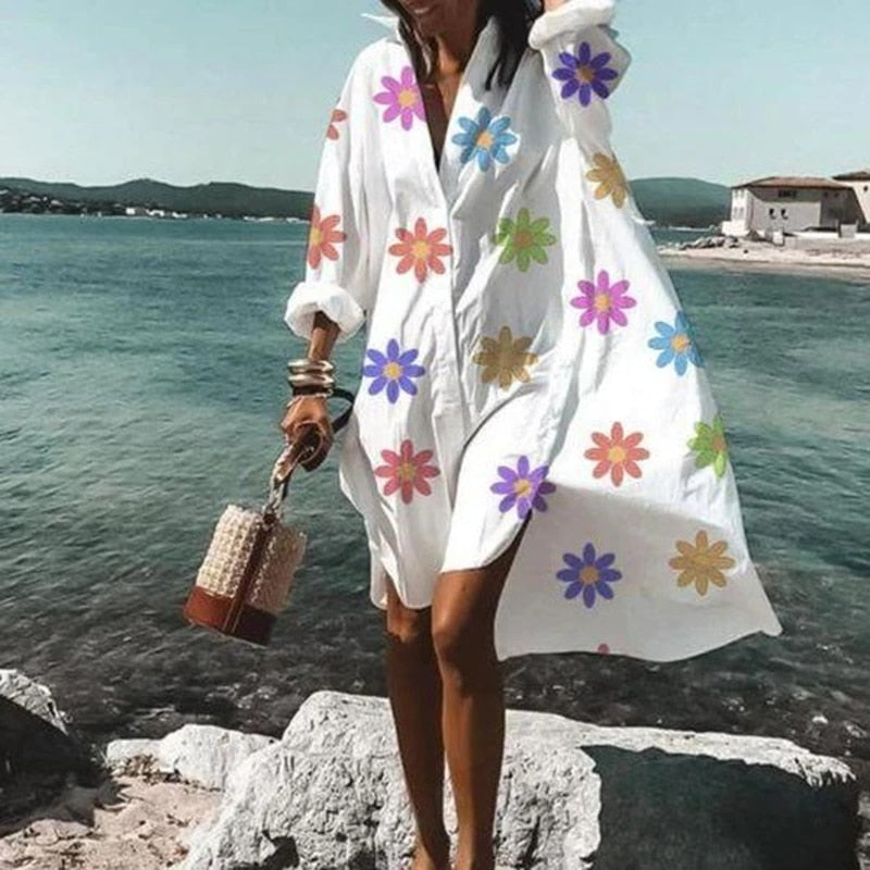 Casual Long Sleeve Shirt Style Beach Dress