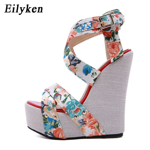 Buckle Strap Open Toed Platform Wedge Sandals