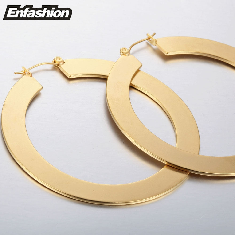 Classic Matte Gold Colored Hoop Earrings 
Stainless Steel