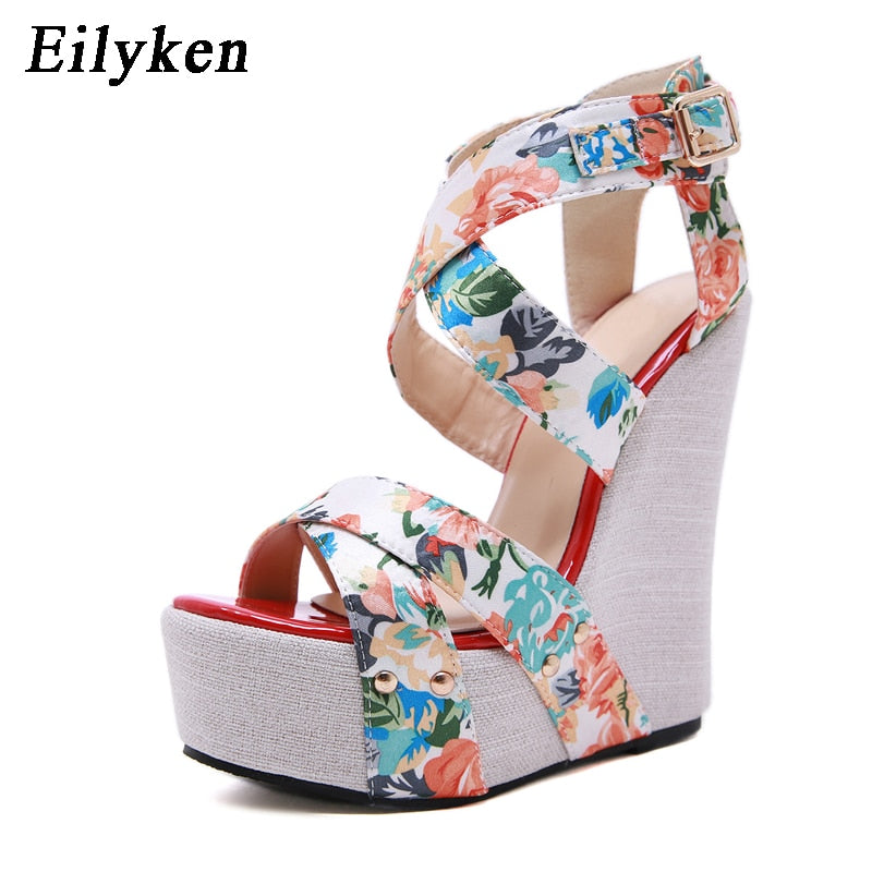 Buckle Strap Open Toed Platform Wedge Sandals