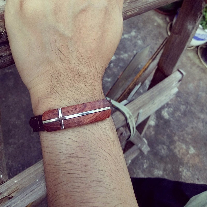 Adjustable Rosewood & Leather Bracelet