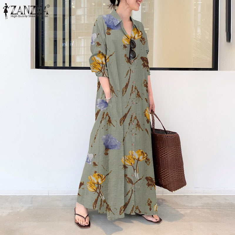 Elegant Printed Shirt Style Sundress