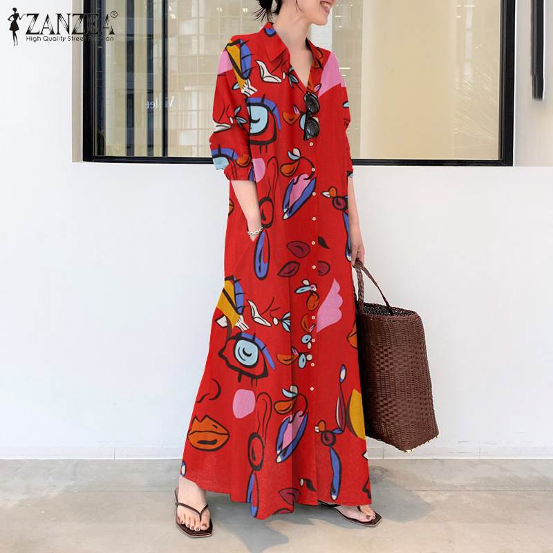 Elegant Printed Shirt Style Sundress