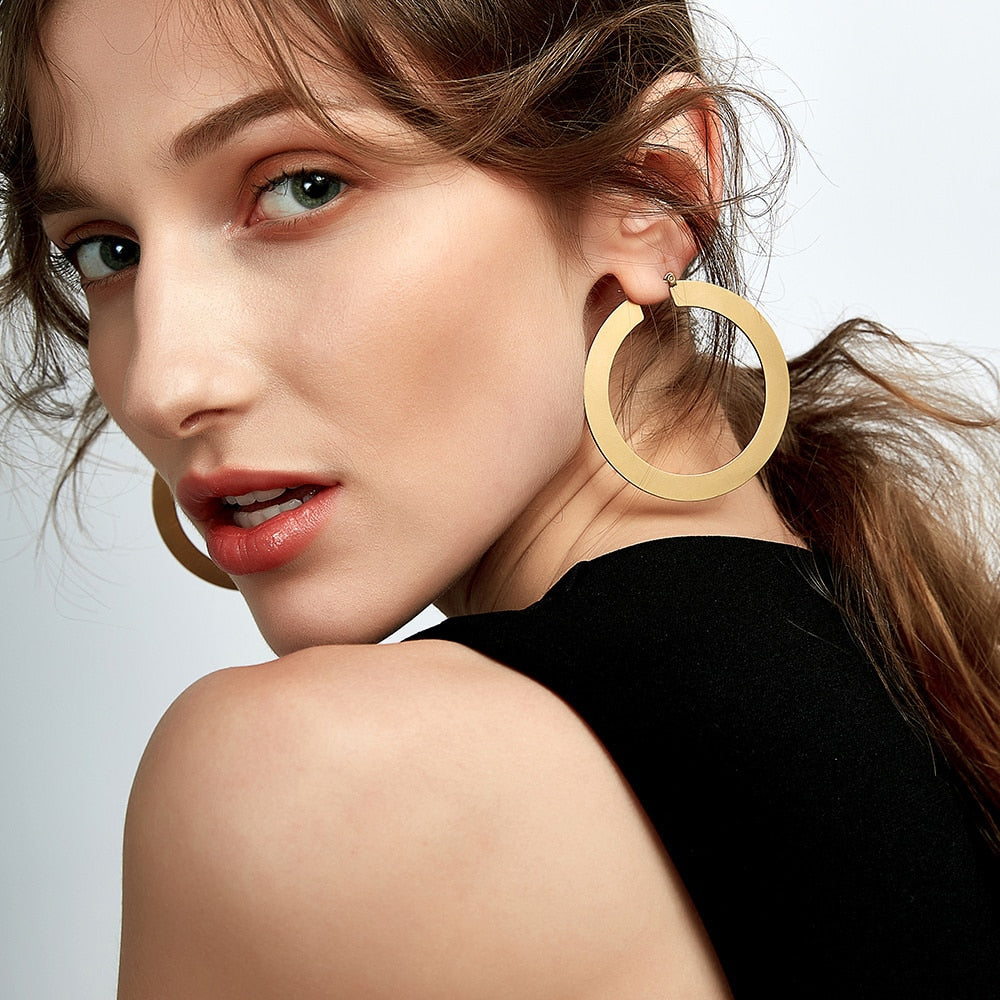 Classic Matte Gold Colored Hoop Earrings 
Stainless Steel