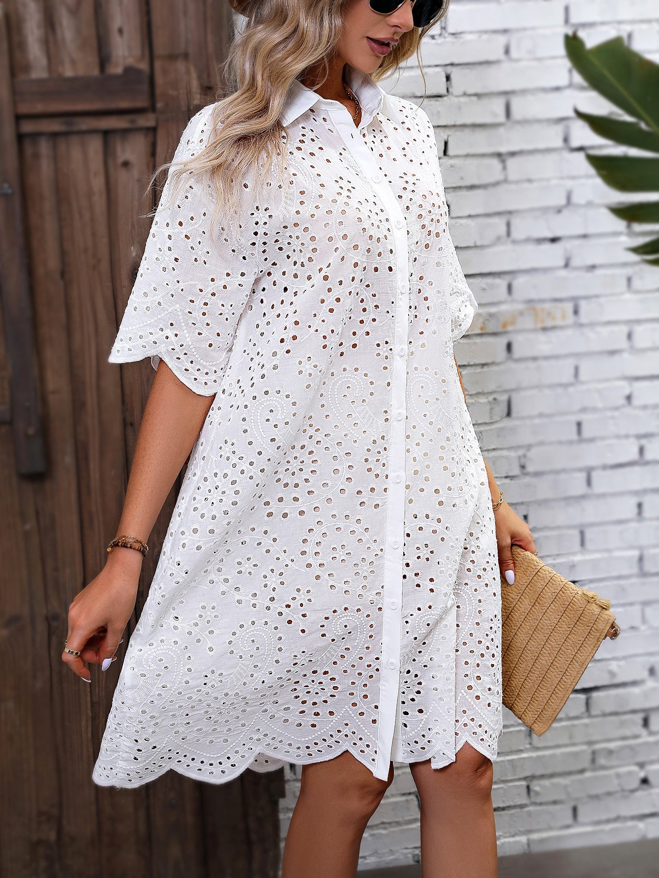 Eyelet Drop Shoulder Dress