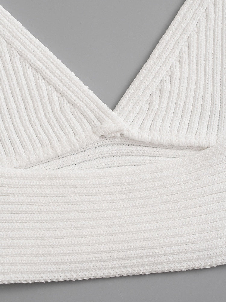 White Knitted Crop Camis