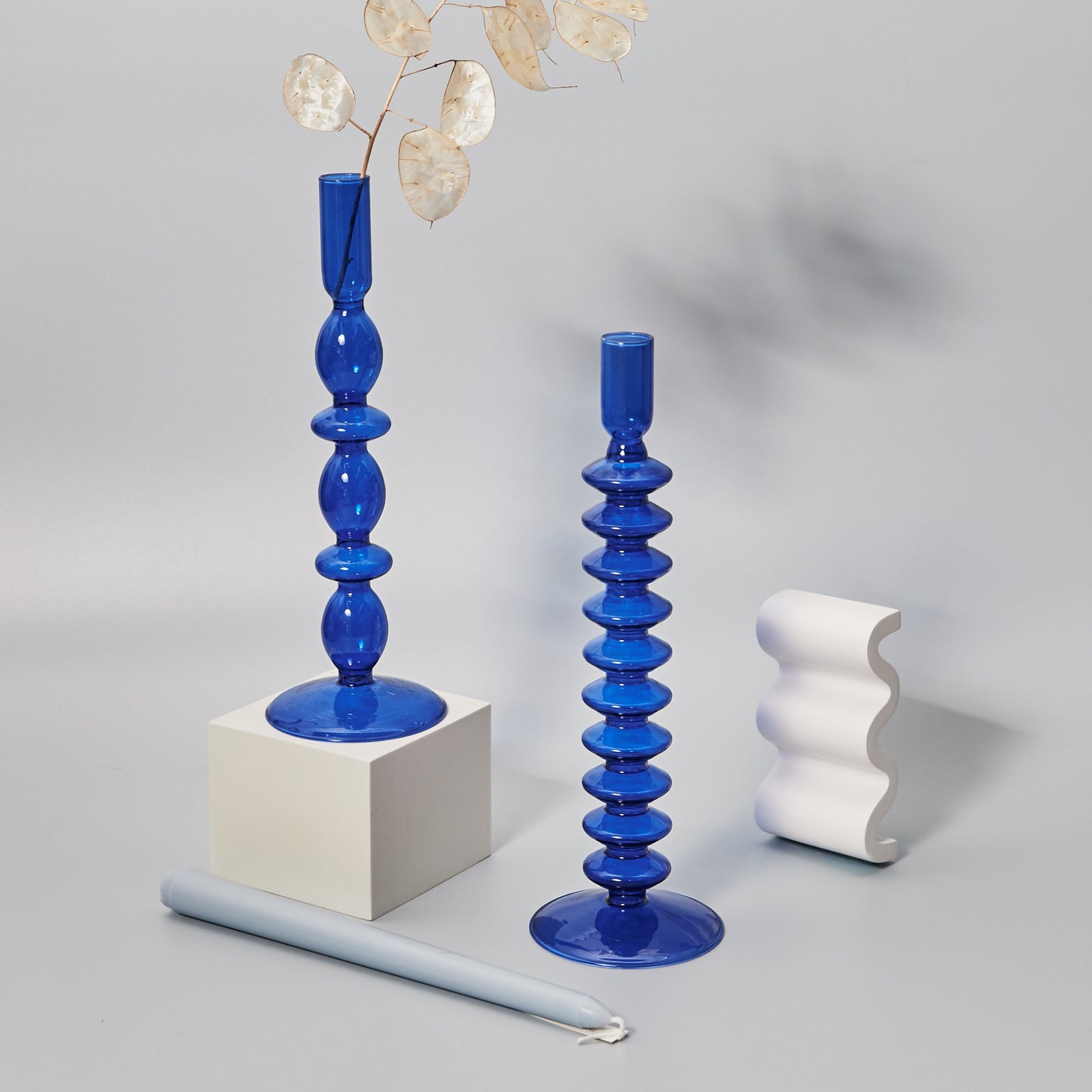 Royal Blue Glass Candlestick