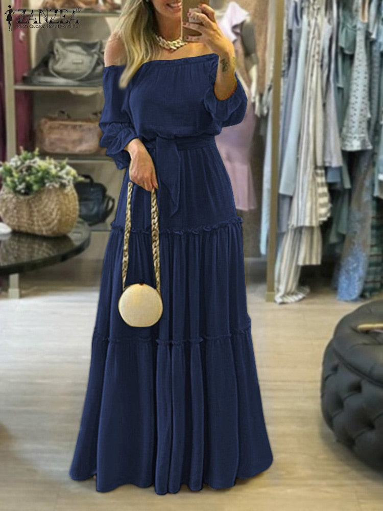 Off Shoulder Belted Beach Maxi Dress