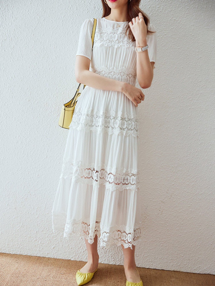 Elegant Embroidered V-neck Ruffle Dress