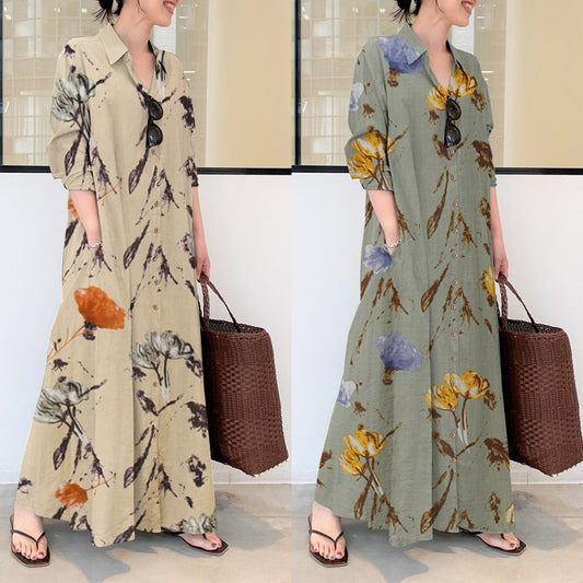 Elegant Printed Shirt Style Sundress