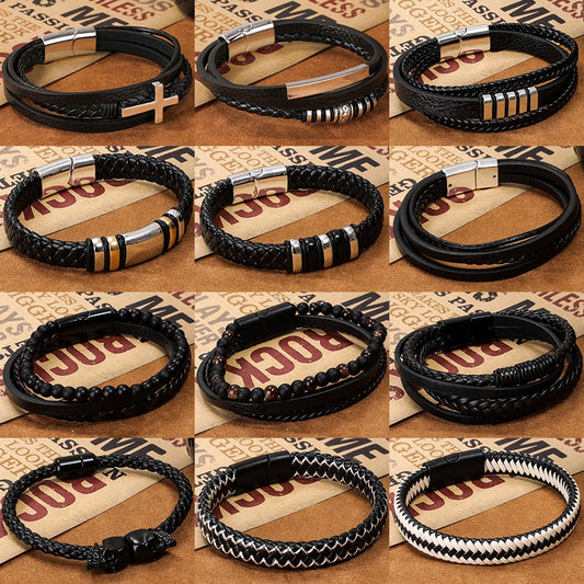 Natural Stones Beaded Woven Leather Wrap Bracelet