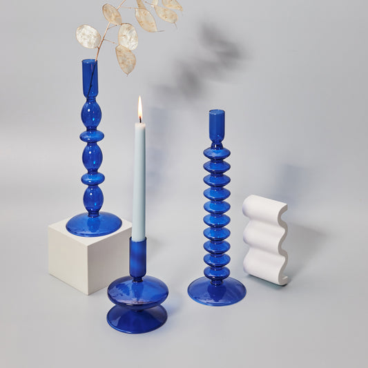 Royal Blue Glass Candlestick