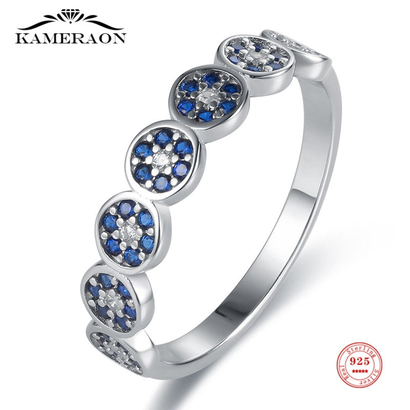 Eyelet Designer Blue CZ and 925 Serling Ring